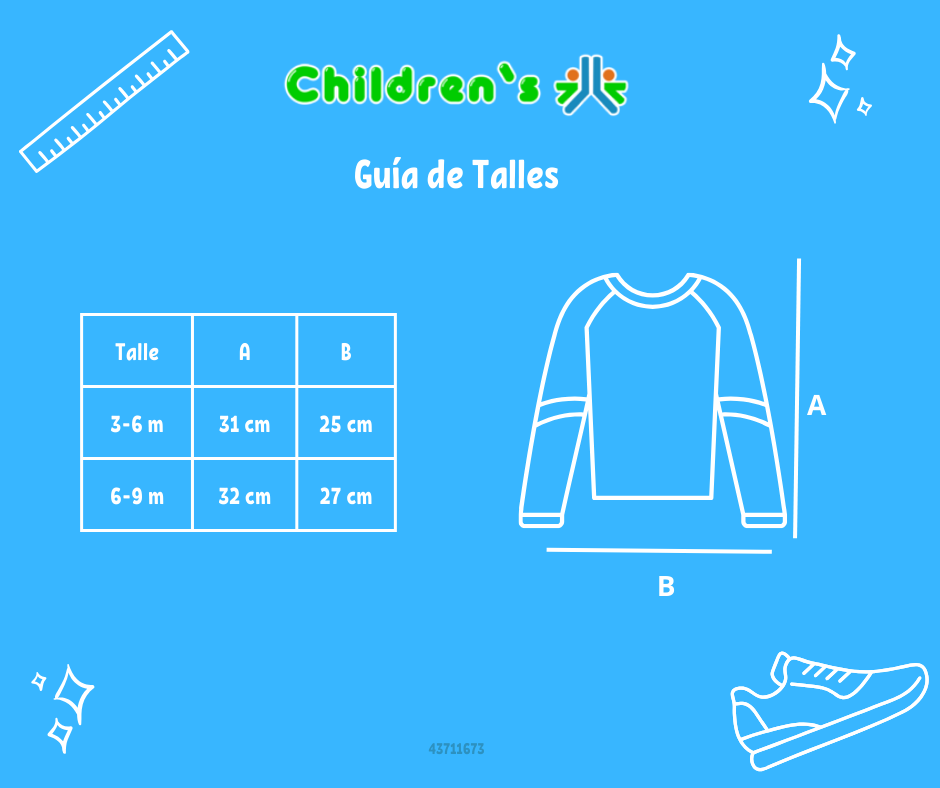 Tabla de talles — Remera Manga Larga Estampada De Rana Con Mangas Rayadas