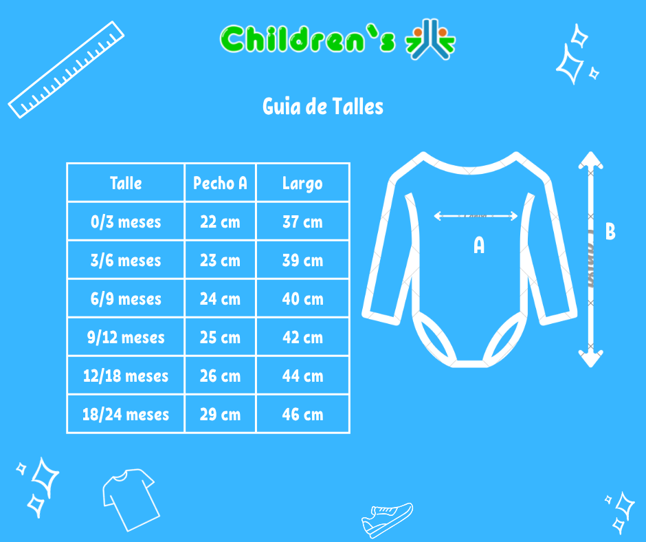 Tabla de talles — Body Manga Larga Rana Diseño