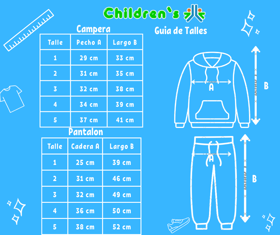 Tabla de talles — ConjuntosPlus Campera Bordada 83 y Panatalon Sin Pie
