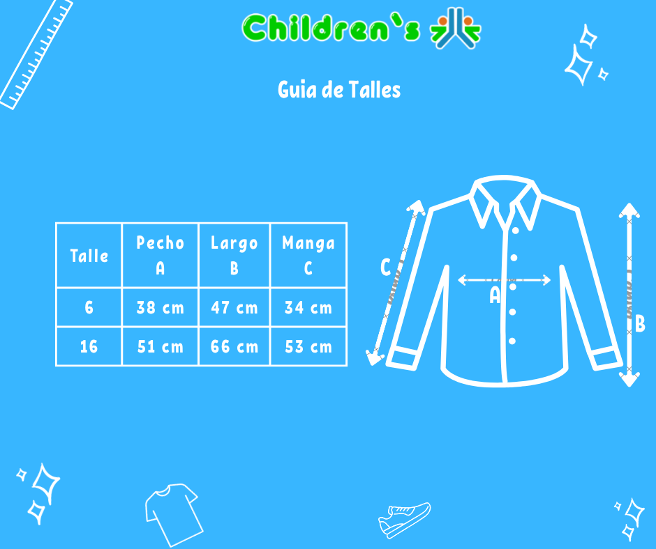 Tabla de talles — Camisa Manga Larga Gabardina Lisa con Bolsillo