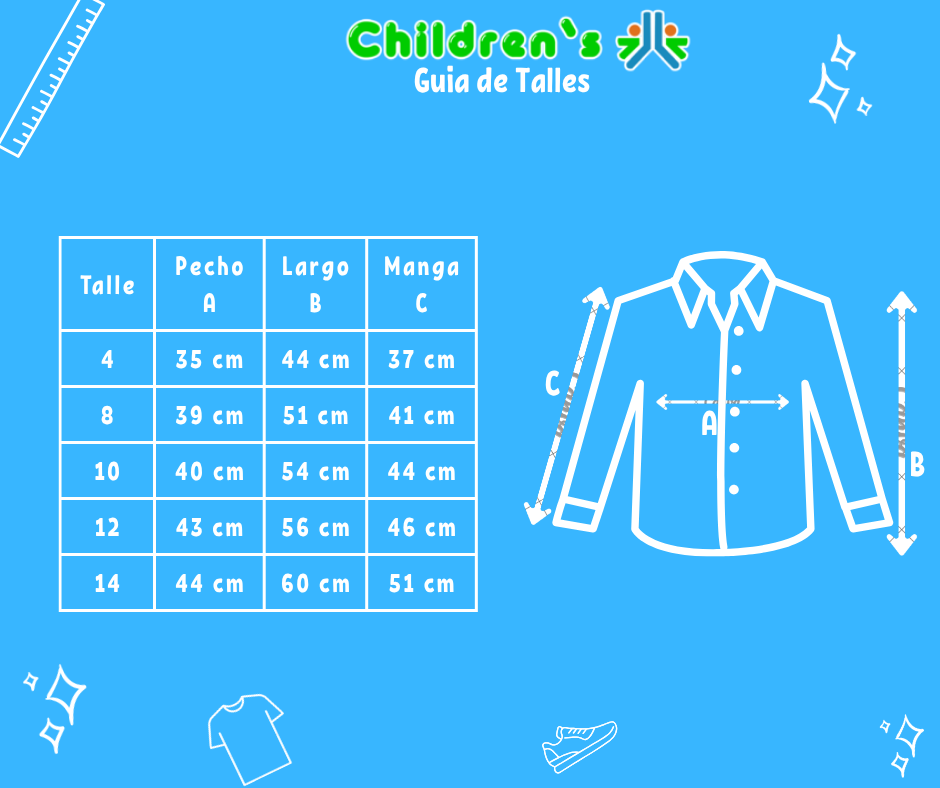Tabla de talles — Camisa Manga Larga Tipo Cloque