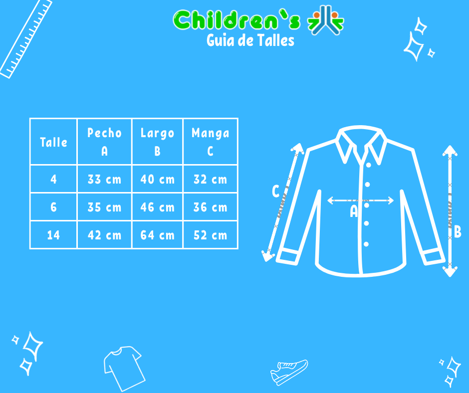 Tabla de talles — Camisa Manga Larga Lisa Sport