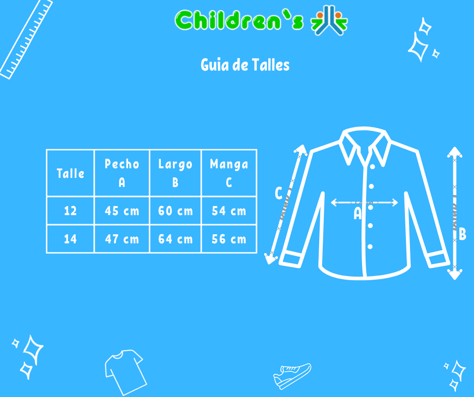 Tabla de talles — Camisa Manga Larga Lisa
