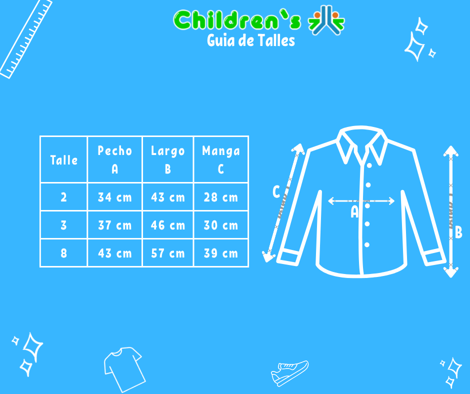 Tabla de talles — Camisa Manga Larga de Gabardina Lisa