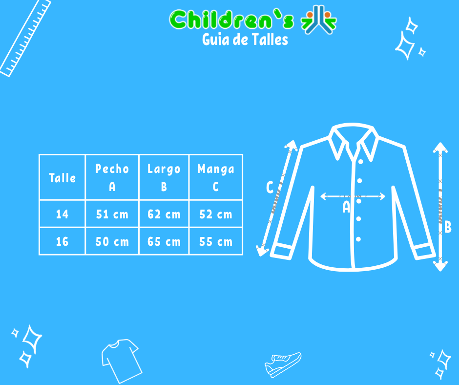 Tabla de talles — Camisa Manga Larga Gabardina Lisa Con Bolsillos