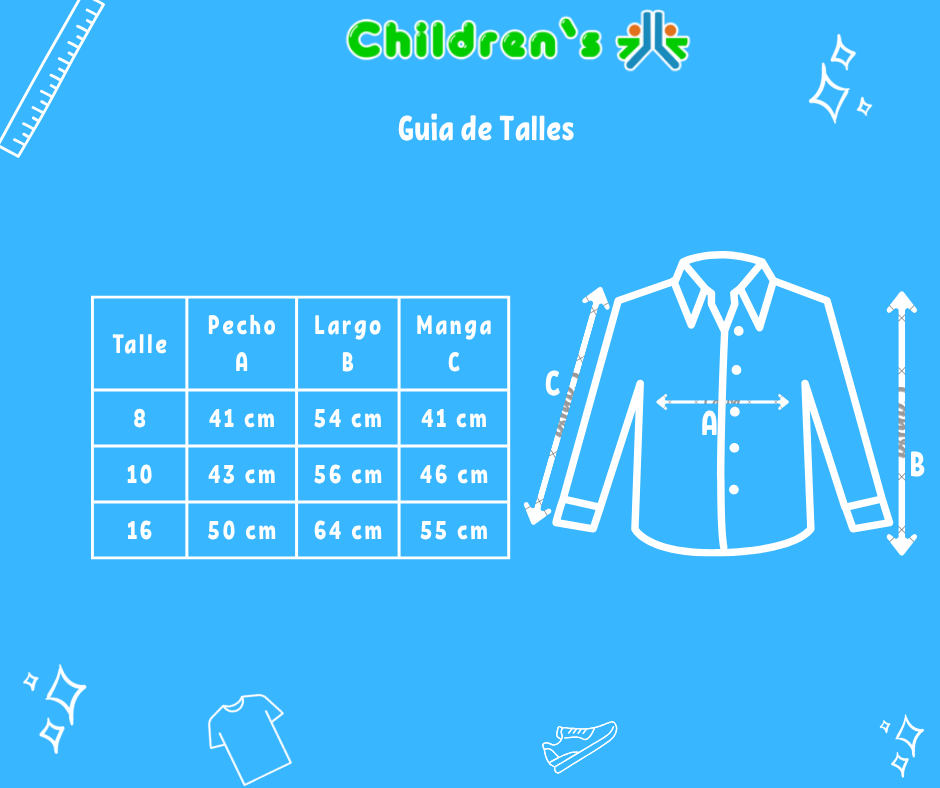 Tabla de talles — Camisa Manga Larga Gabardina Lisa Con Dos Bolsillo