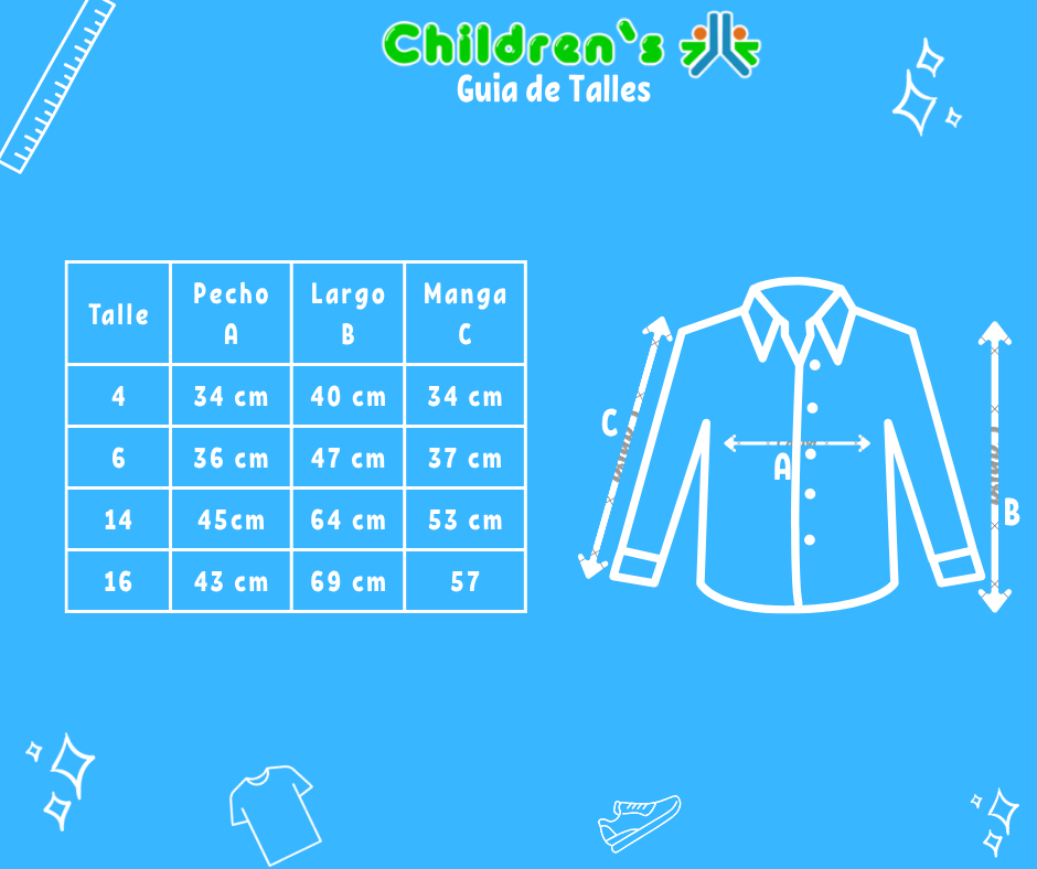 Tabla de talles — Camisa Manga Larga Rayada Tipo Bambula