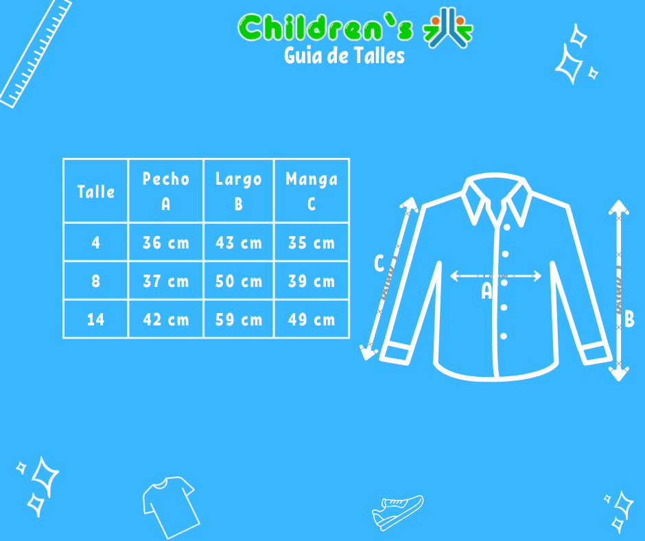 Tabla de talles — Camisa Manga Larga Escocesa Con Estampado