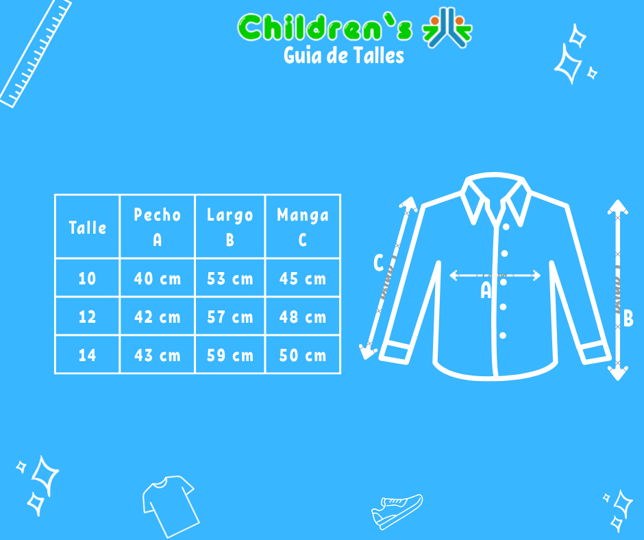 Tabla de talles — Camisa Manga Larga Rayada Tipo Cloque