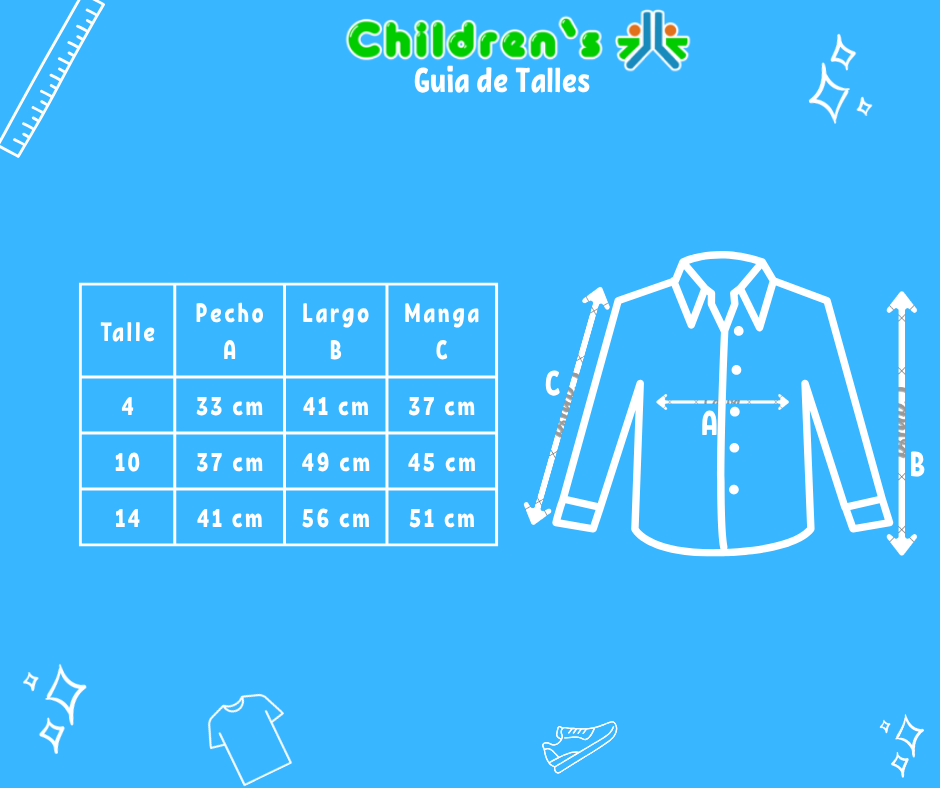 Tabla de talles — Camisa Manga Larga Cuadrille Con Broches