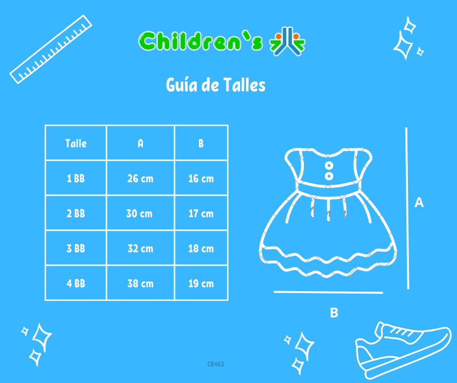 Tabla de talles — Vestido pique batik bordado con bombachita y gorro