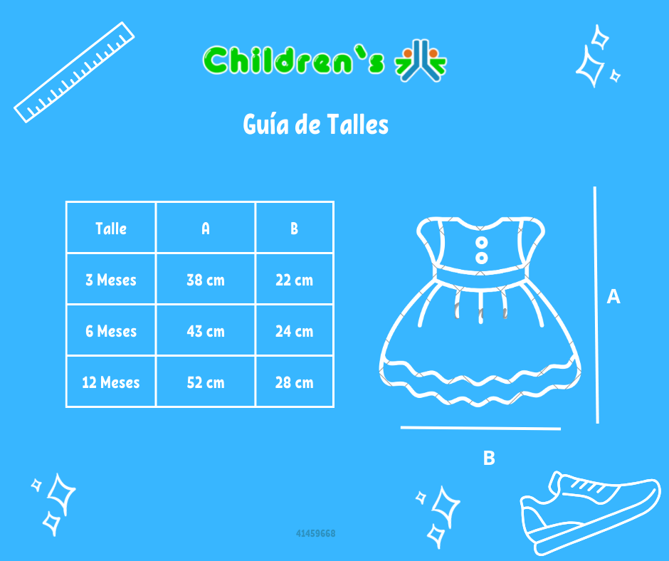 Tabla de talles — Vestido plumeti con moños y perlitas