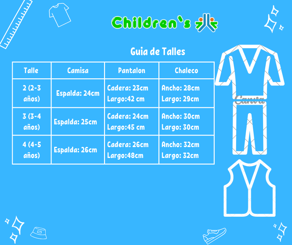 Tabla de talles — Conjunto De Chaleco Pantalon Camisa Y Corbata