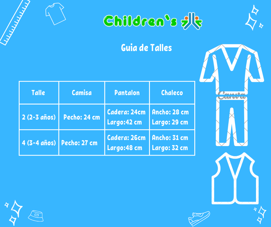 Tabla de talles — Conjunto Chaleco Camisa Pantalón Y Corbata