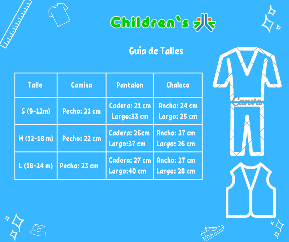 Tabla de talles — Conjunto Chaleco Camisa Pantalon Y Moño