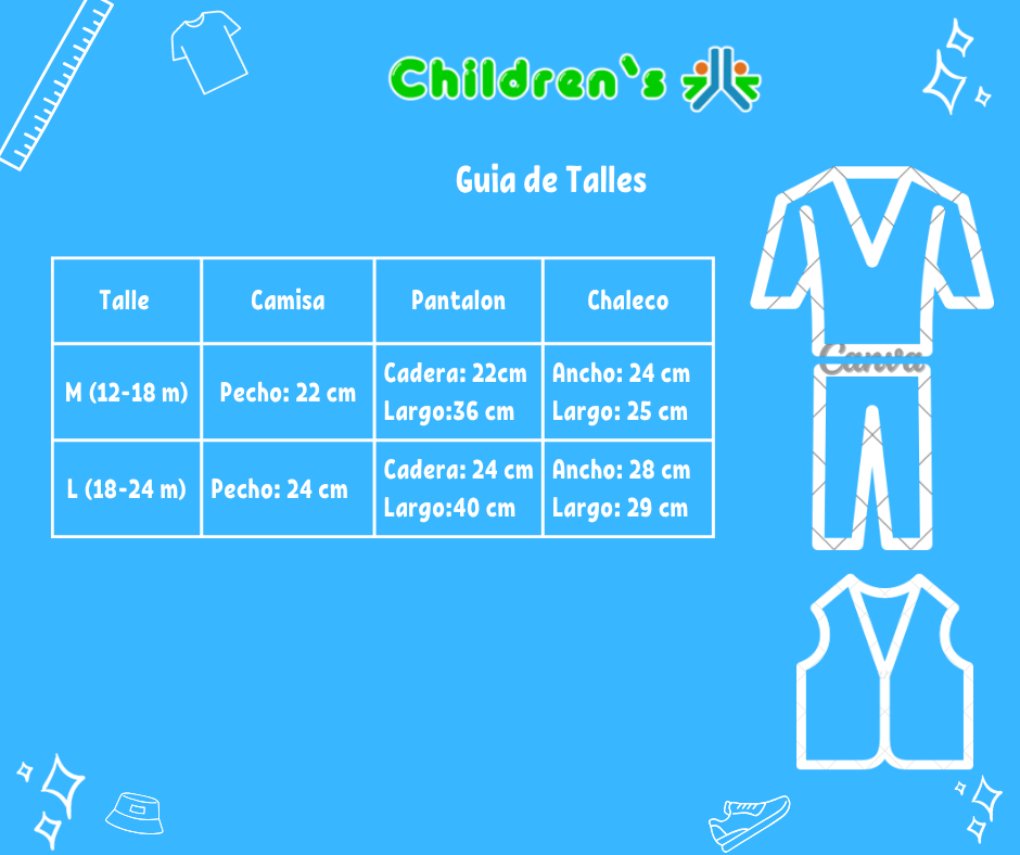 Tabla de talles — Conjunto 3 Pieza Pantalon Camisa y Chaleco
