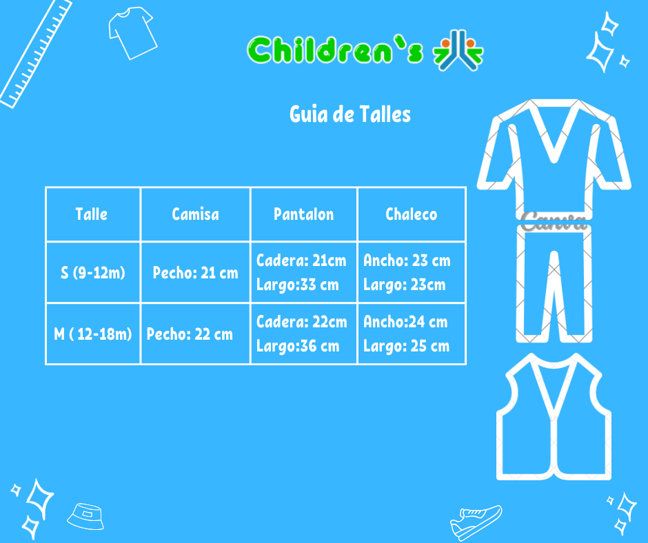 Tabla de talles — Conjunto Chaleco Camisa Y Pantalon