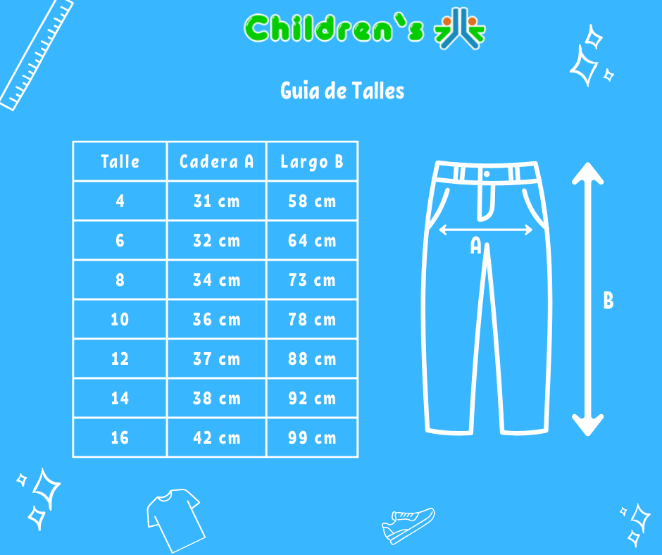 Tabla de talles — Pantalon Gabardina Spandex