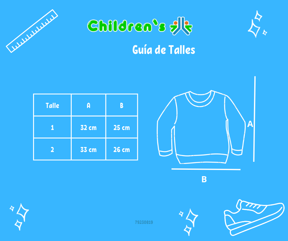 Tabla de talles — Buzo de Algodon Con Friza Sin Capucha Estampado Nena Brillo