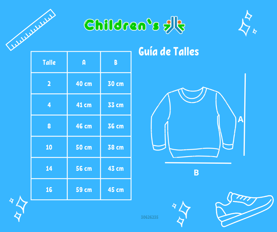 Tabla de talles — Buzo de Algodon Frizado Sin Capucha Estampado Rust