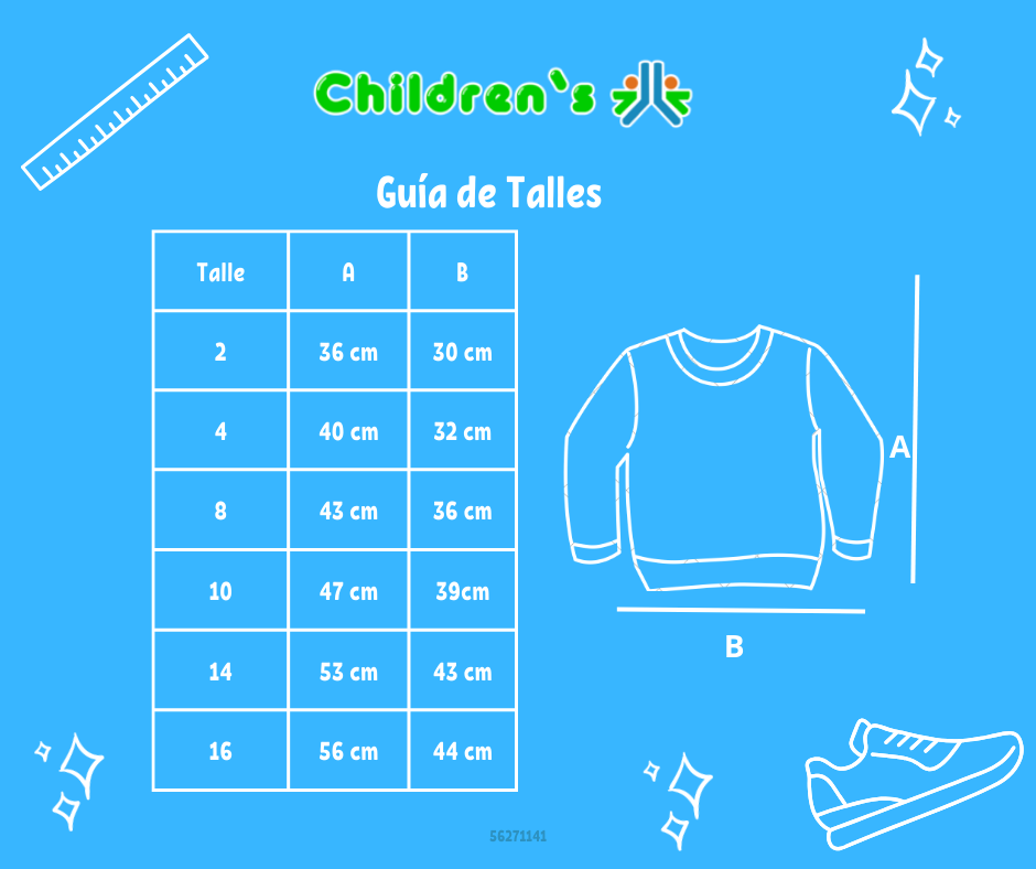 Tabla de talles — Buzo de Algodon Frizado Sin Capucha Estampado Auto