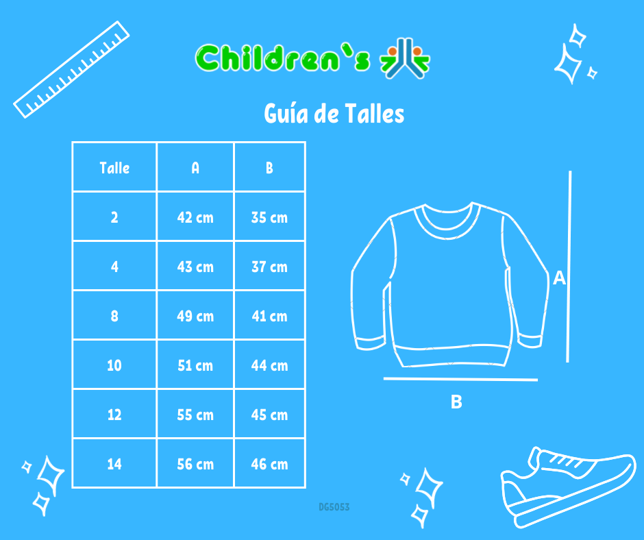 Tabla de talles — Buzo de friza estampado para varon cuello Volcado