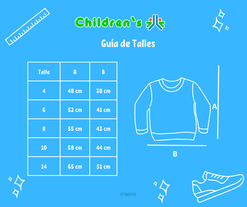 Tabla de talles — Buzo de Algodon Frizado Estampado Just Time Corp