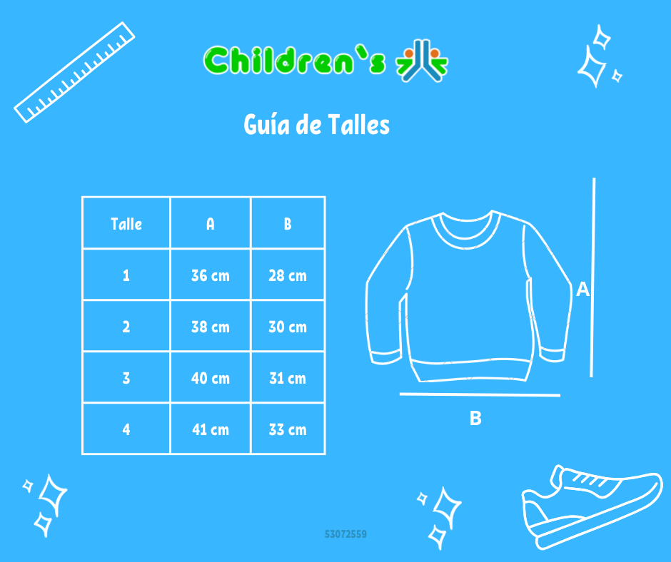 Tabla de talles — Buzo de Algodon Con Friza Estampado Junior Has It All