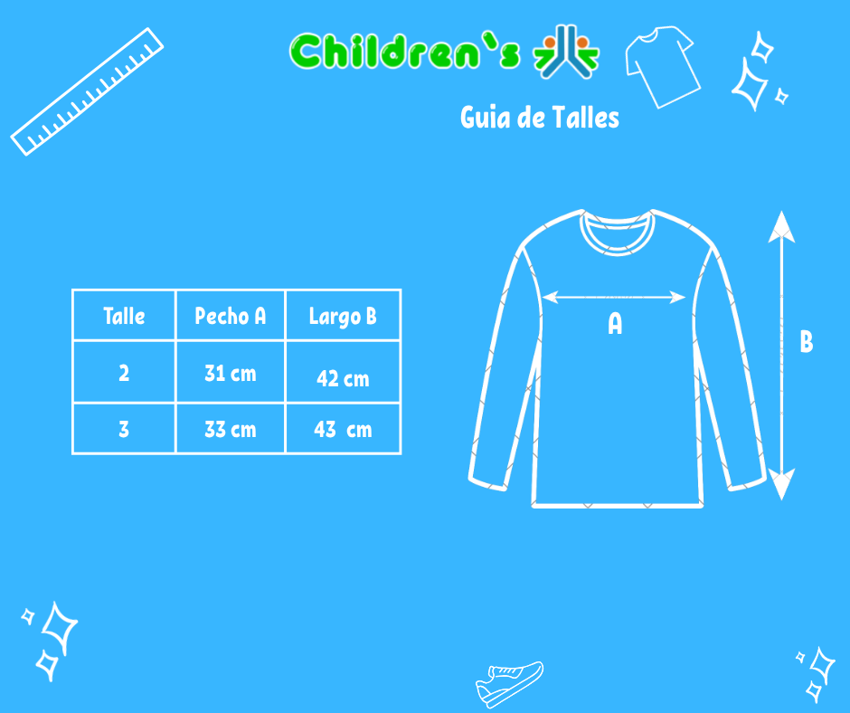 Tabla de talles — Buzo de Algodon Con Friza Estampado Cereza - Manzana - Corazon