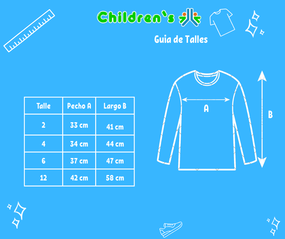 Tabla de talles — Buzo de Friza con dibujos de nena y estrellas