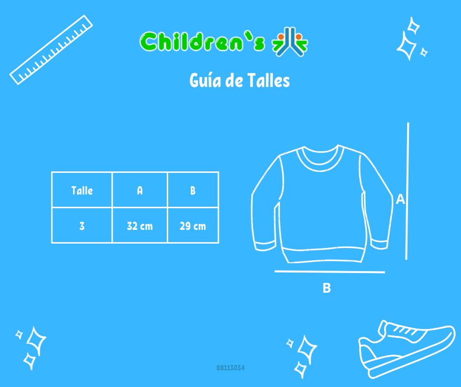Tabla de talles — Buzo de Algodon Frizado Estampado Nena Patinando Con Brillo