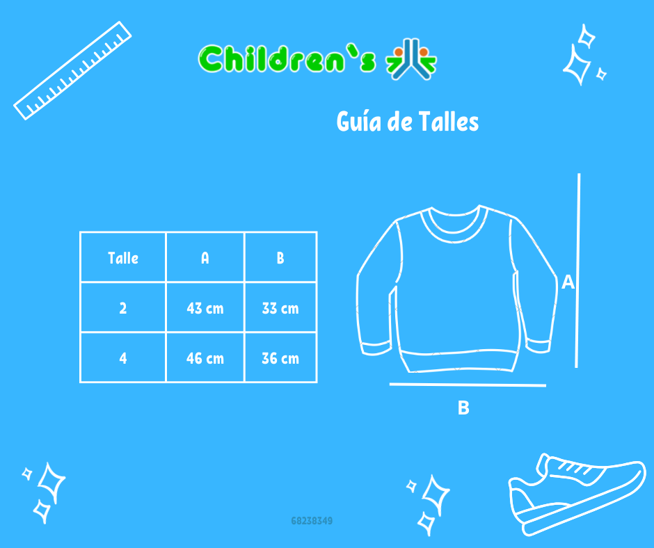 Tabla de talles — Buzo de Algodon Frizado Estampado Flores Con Brillo