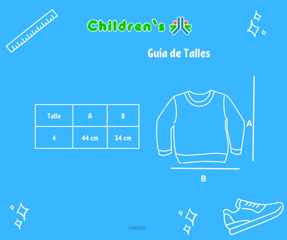 Tabla de talles — Buzo de Algodon Frizado Estampado Nena Con Anteojos