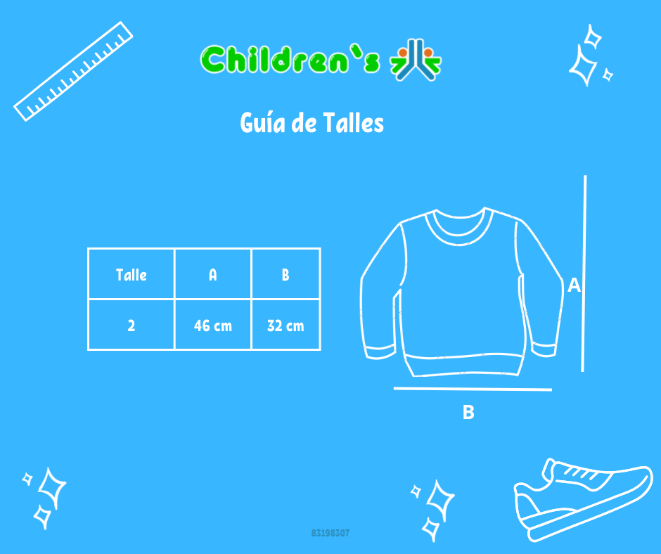 Tabla de talles — Buzo de Algodon Frizado Estampado Nena Con Brillo