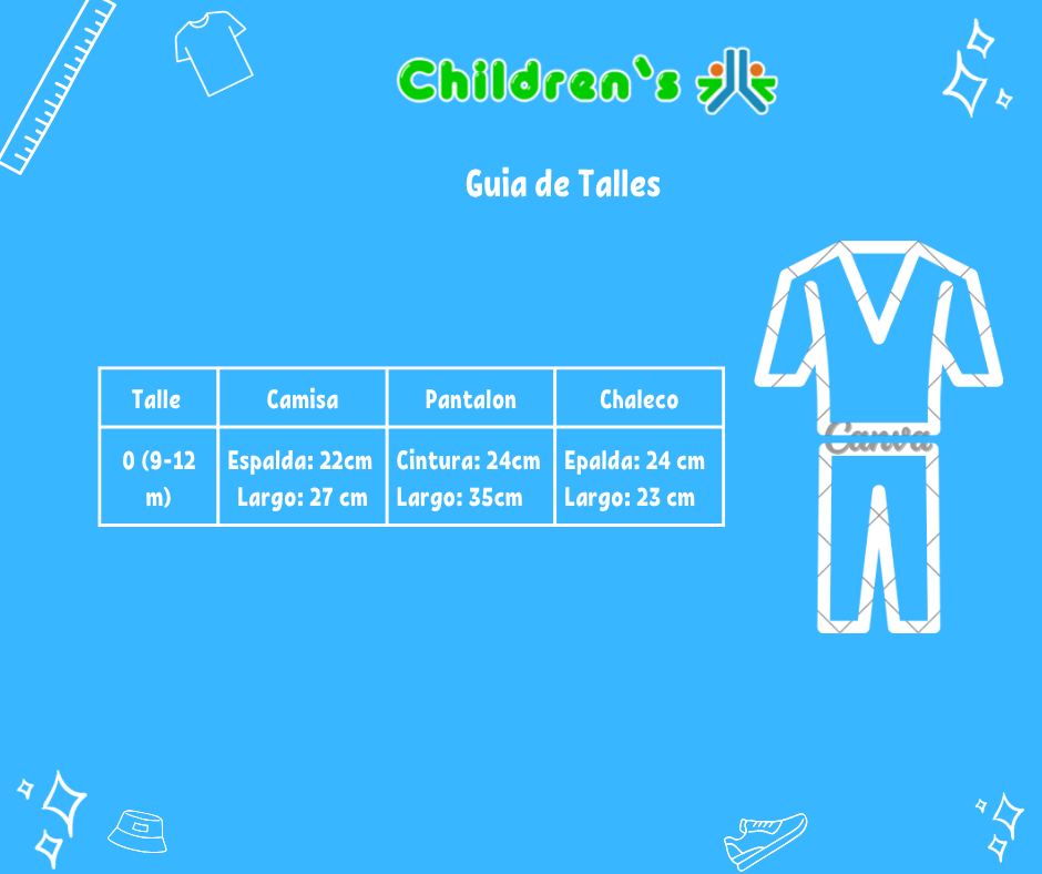 Tabla de talles — Conjunto 3 Piezas Camisa, Pantalon, Chaleco
