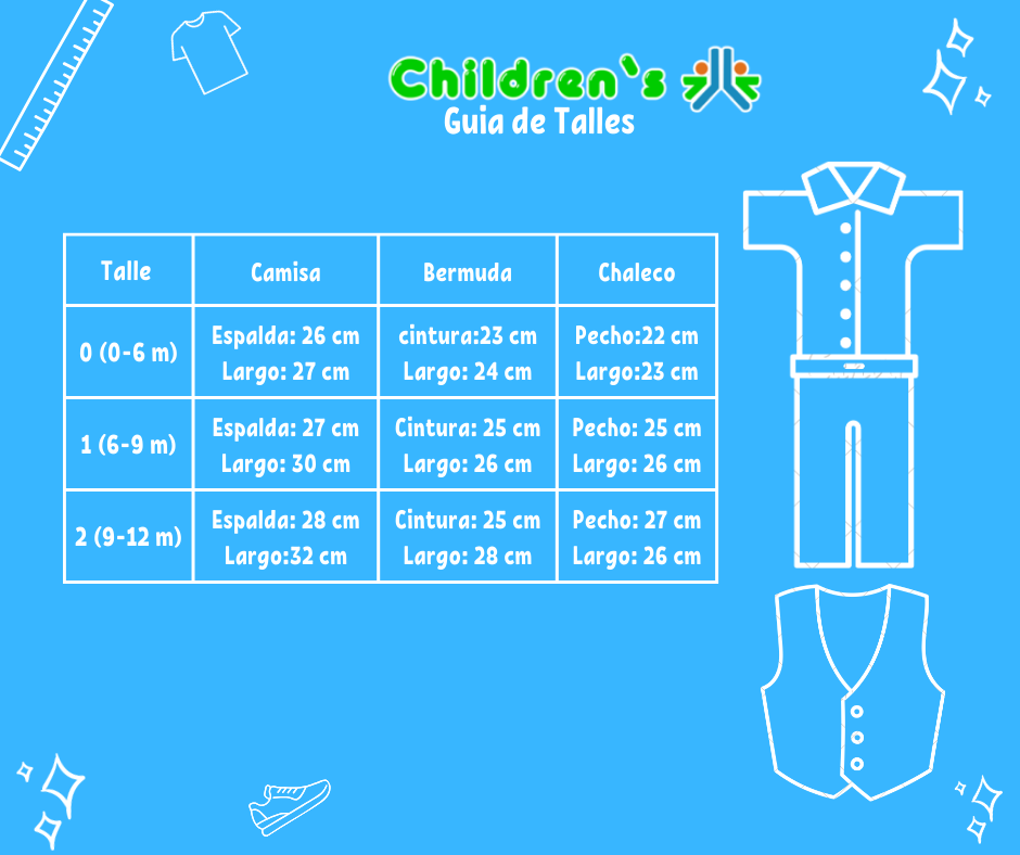 Tabla de talles — Conjunto bautismo varon mecanica 3 piezas manga corta