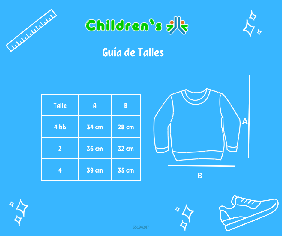 Tabla de talles — Buzo de Algodon Frizado Con Aplique de Oveja