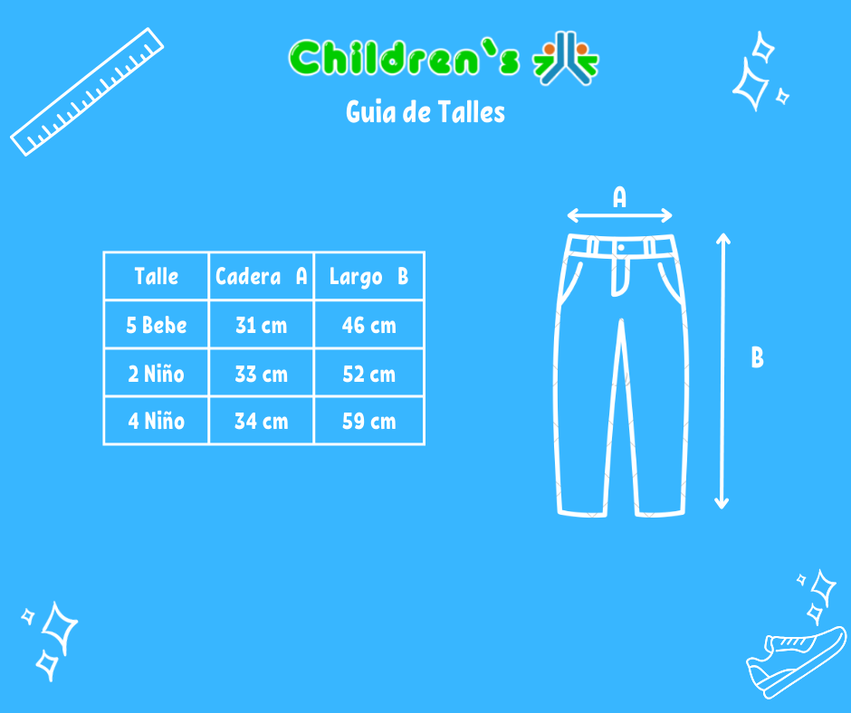 Tabla de talles — Pantalon de Corderoy  cintura Regulable Liso