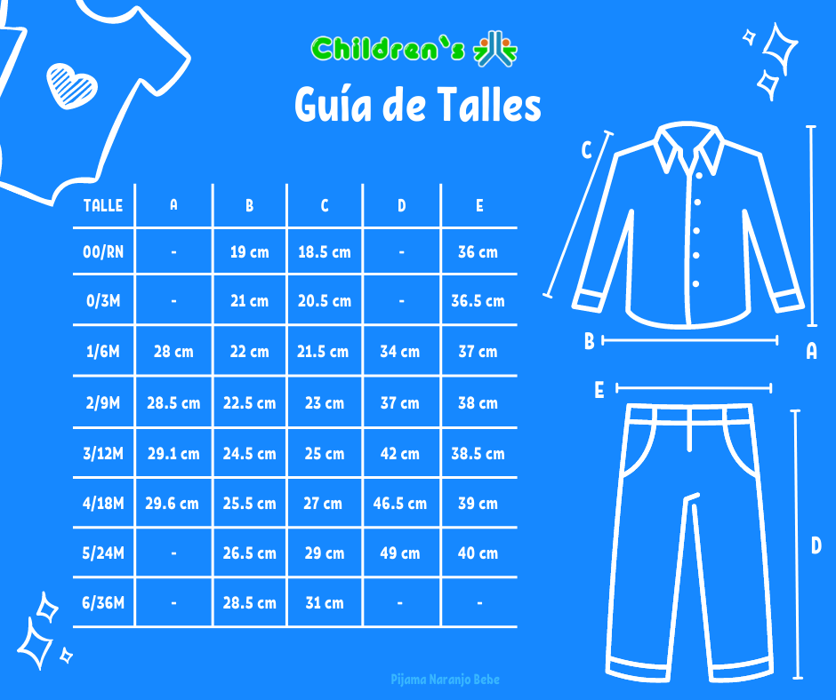 Tabla de talles — Pijamas Manga Larga Estampado de Lunares y Moños