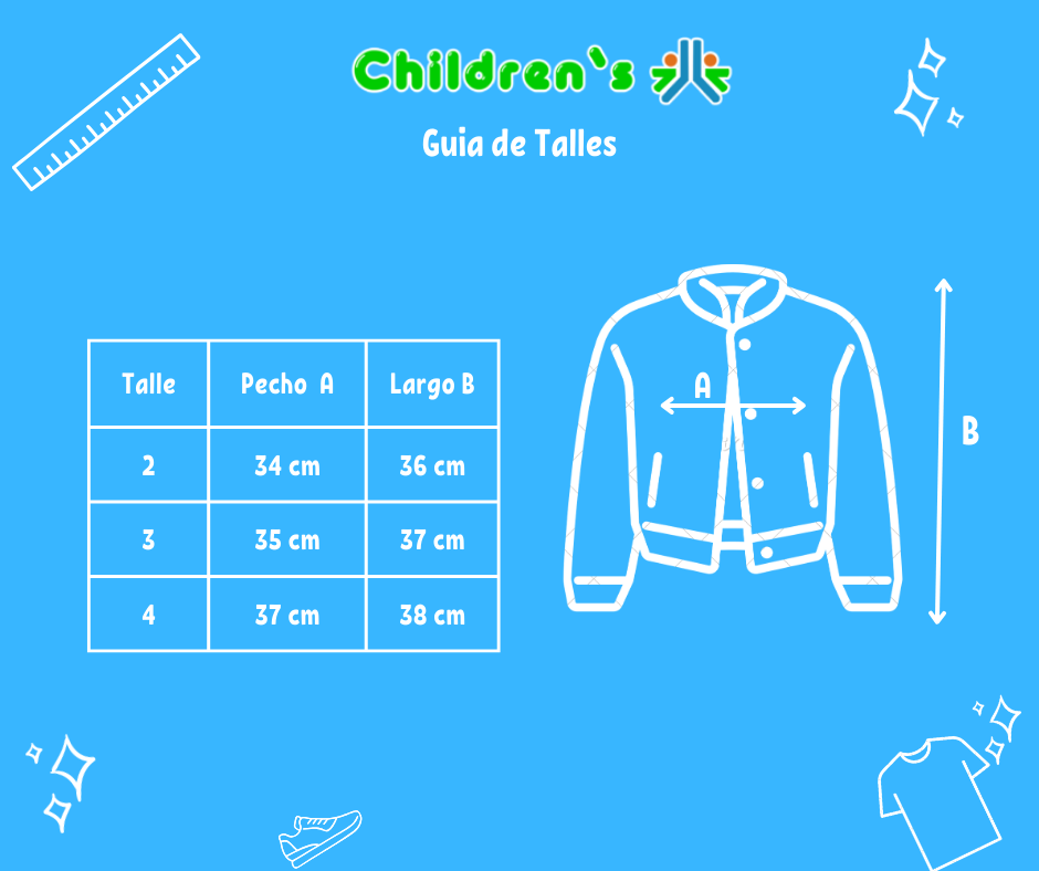 Tabla de talles — Campera de Jean con Cordero Interno Bordado Flores