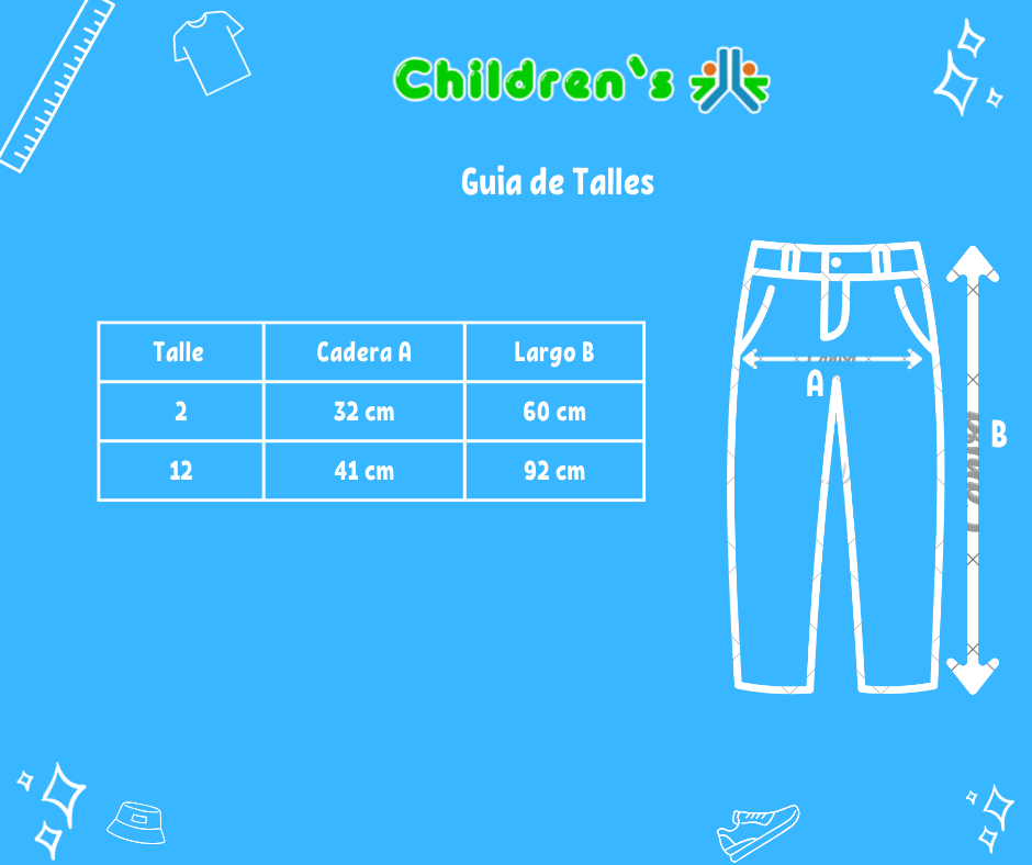 Tabla de talles — Pantalon Gabardina Cargo con Rayas al Costado
