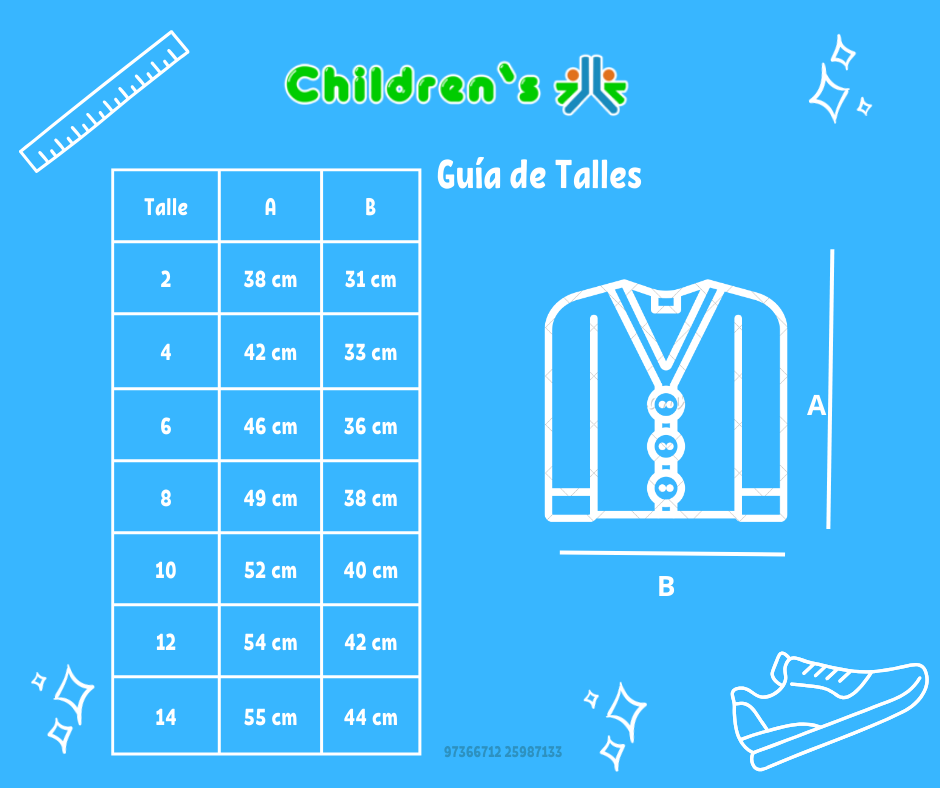 Tabla de talles — Saco Tejido Cashmilon Calado y Bordado Terminacion al Crochet