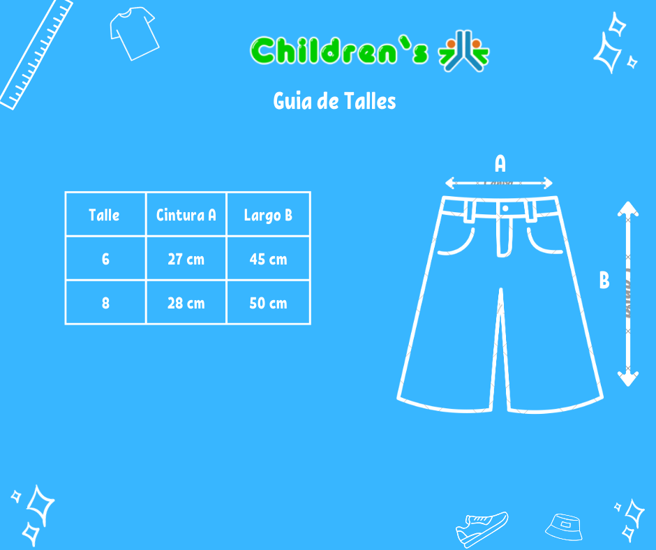 Tabla de talles — Bermuda de Gabardina con Bolsillos Tipo Cargo con Cierre