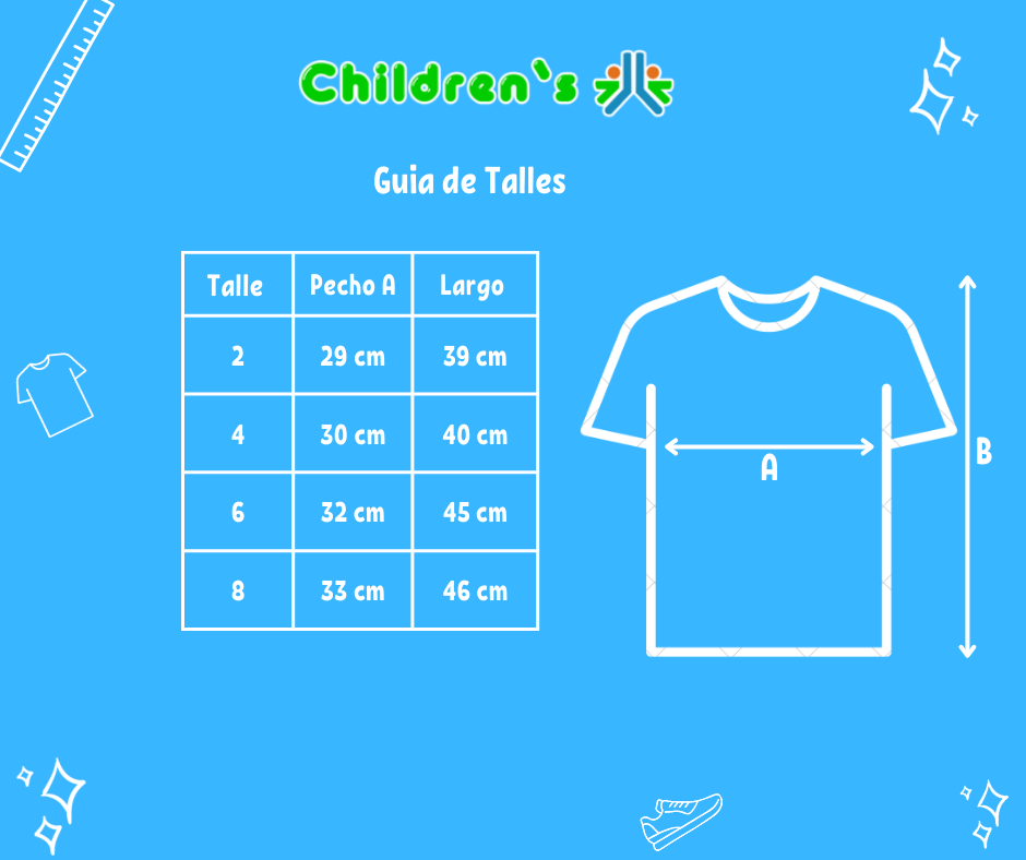 Tabla de talles — Remera Algodon Manga Corta Bordadas