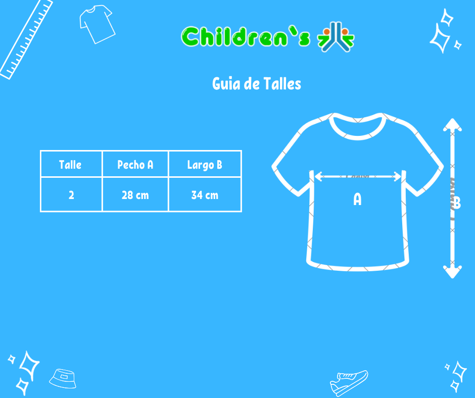 Tabla de talles — Remera Manga Corta Estampado Palmeras con Brillo