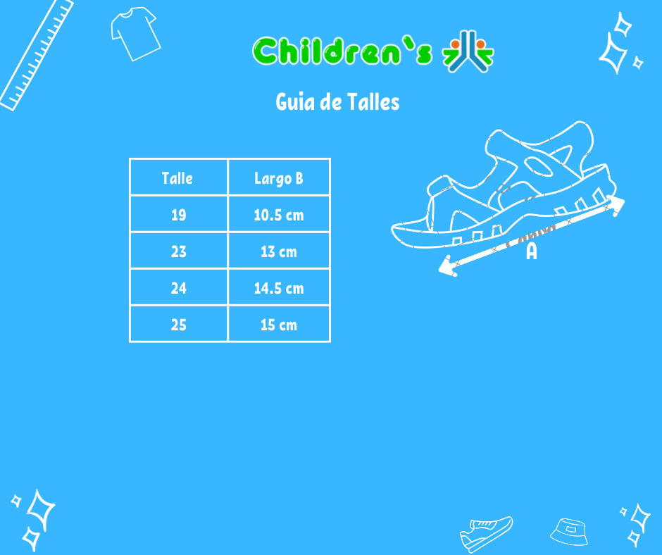 Tabla de talles — Sandalia de Goma y Tela Doble Velcro