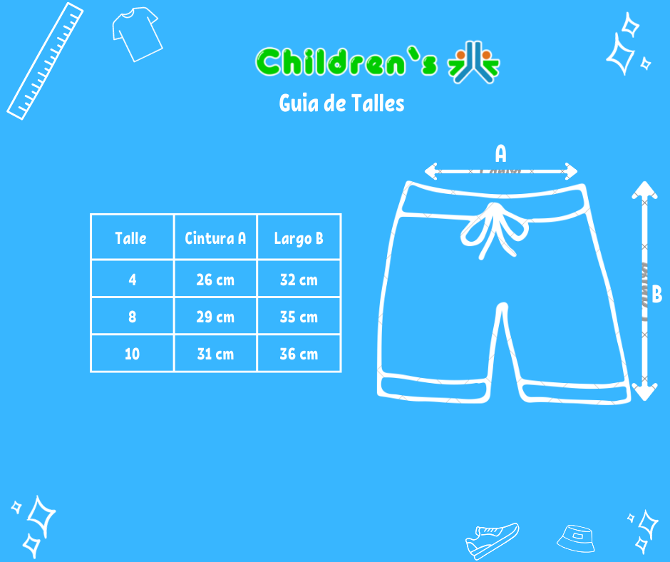Tabla de talles — Short de Baño De Polistre Con Cintura Elastizada Regulable Estampado