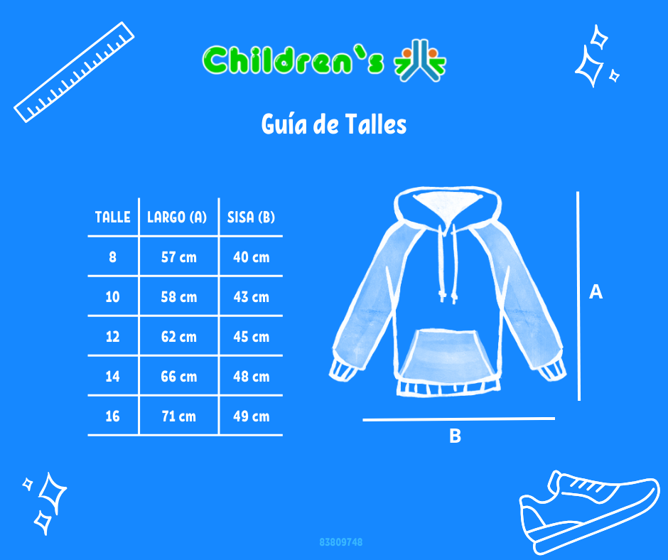 Tabla de talles — Buzo Frizado con Capucha Estamado