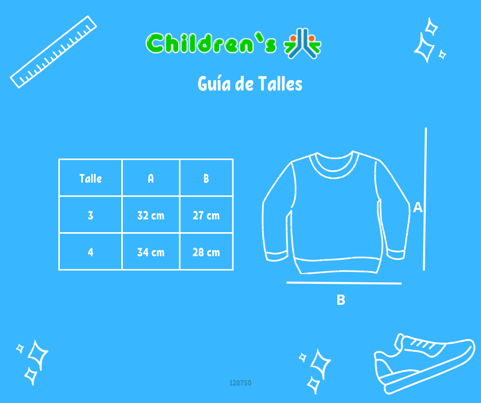 Tabla de talles — Buzo sin Capucha Friza Estampado Dinosaurio