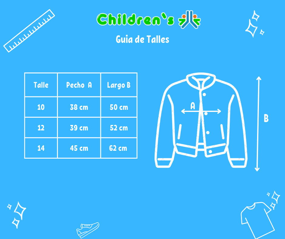 Tabla de talles — Campera de Corderoy con Cordero Interno - Aplique de Tachas